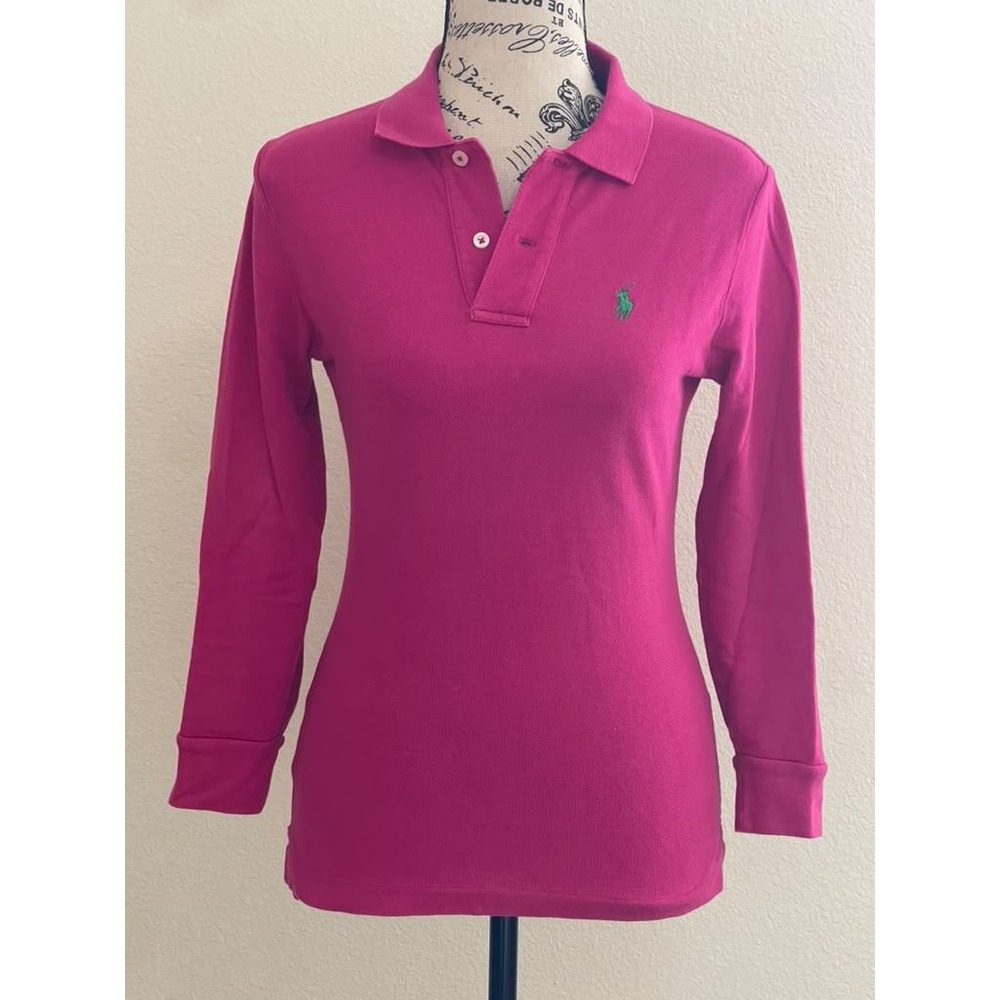 Ralph Lauren The Skinny Polo Shirt XS Magenta Pink Long Sleeve Preppy Oldmoney